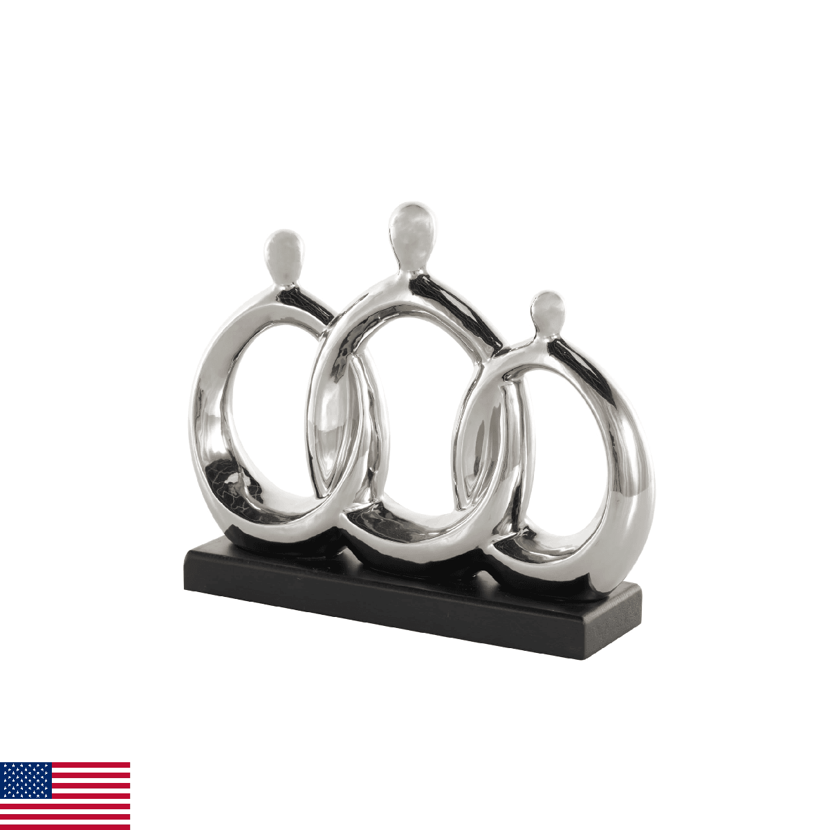 Deco 79 Ceramic Family 3 Figure Sculpture with Black Rectangular Base, 12" x 1" - Image 1