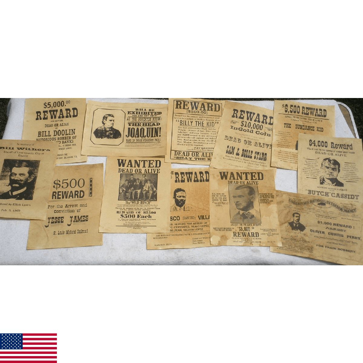 Set of 12 Reproduction Old West Wanted Reward Posters by Collectible Badges - Image 1