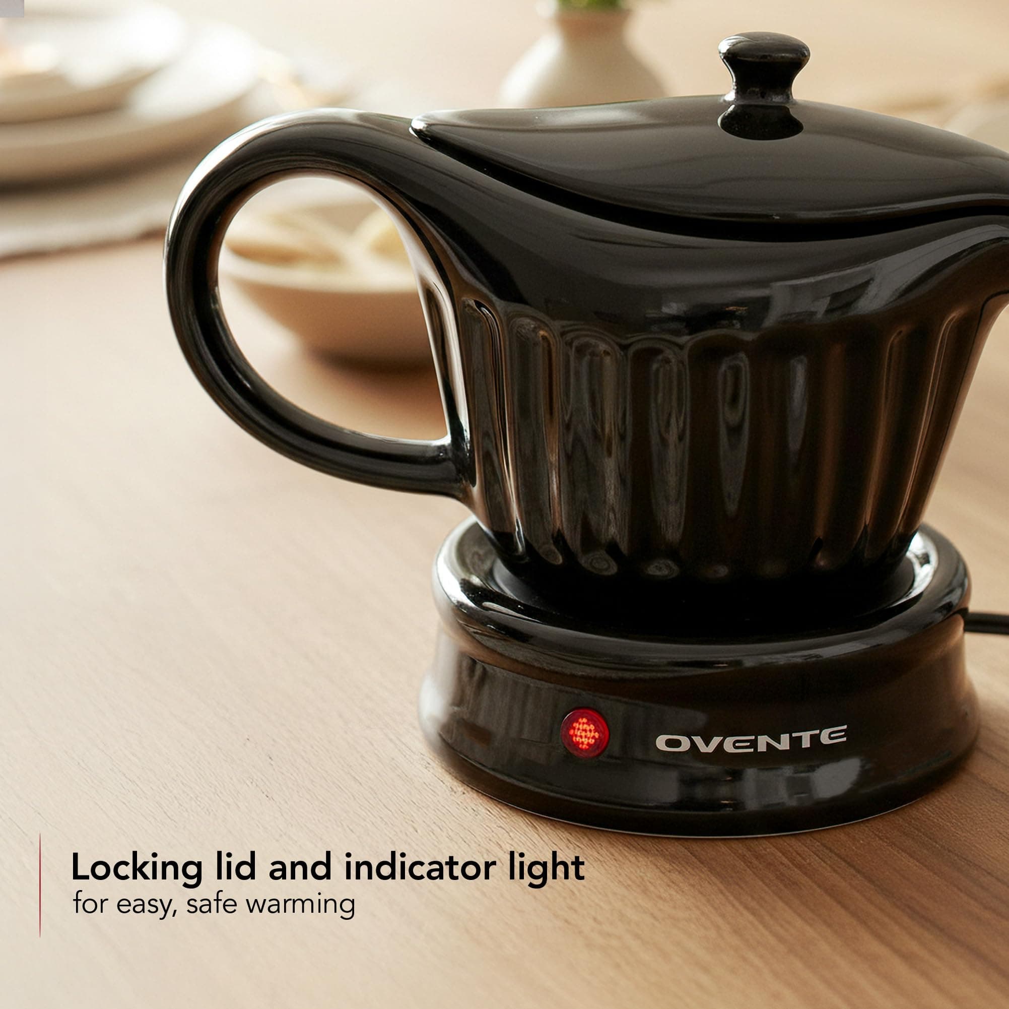 OVENTE Electric Gravy Boat Warmer with Ceramic Pot and Lid, Detachable Warming B - Thumbnail 4