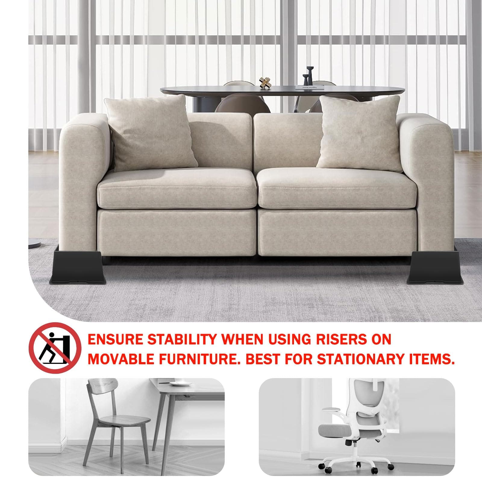 ANNKUT Bed Risers 5 Inch Heavy Duty,Oversized Couch Risers, Extra Wide Furniture - Thumbnail 4