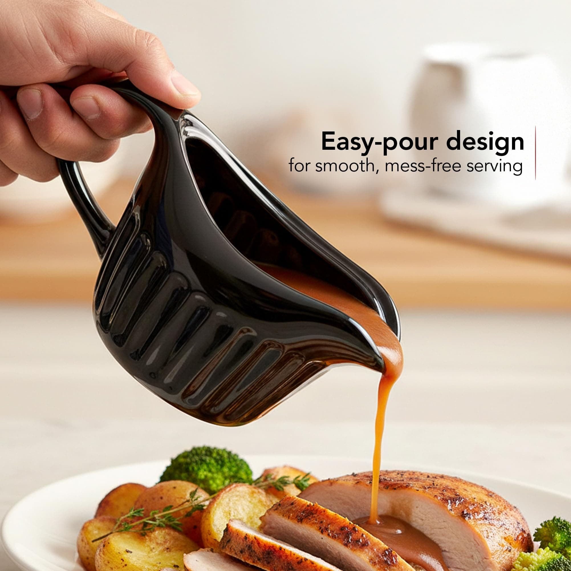OVENTE Electric Gravy Boat Warmer with Ceramic Pot and Lid, Detachable Warming B - Thumbnail 3