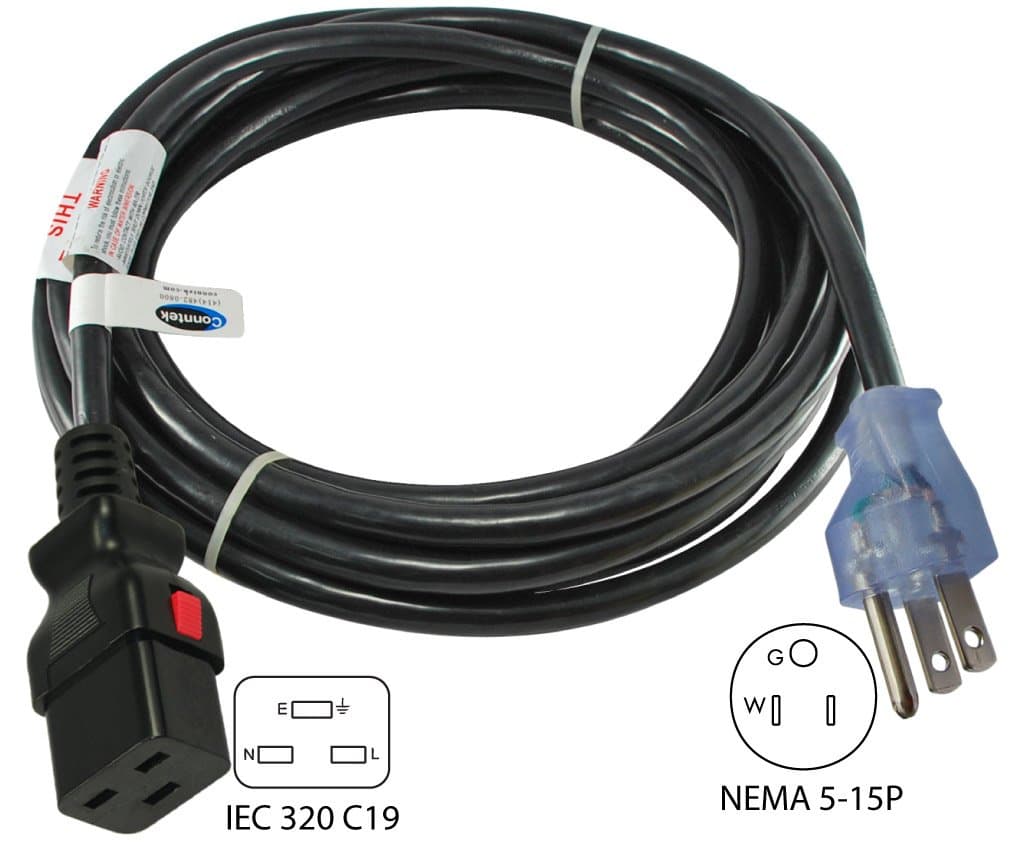 Conntek 8F515LC19 8ft 15A US 3-Prong Power Cord IEC C19 Push Lock - Thumbnail 2