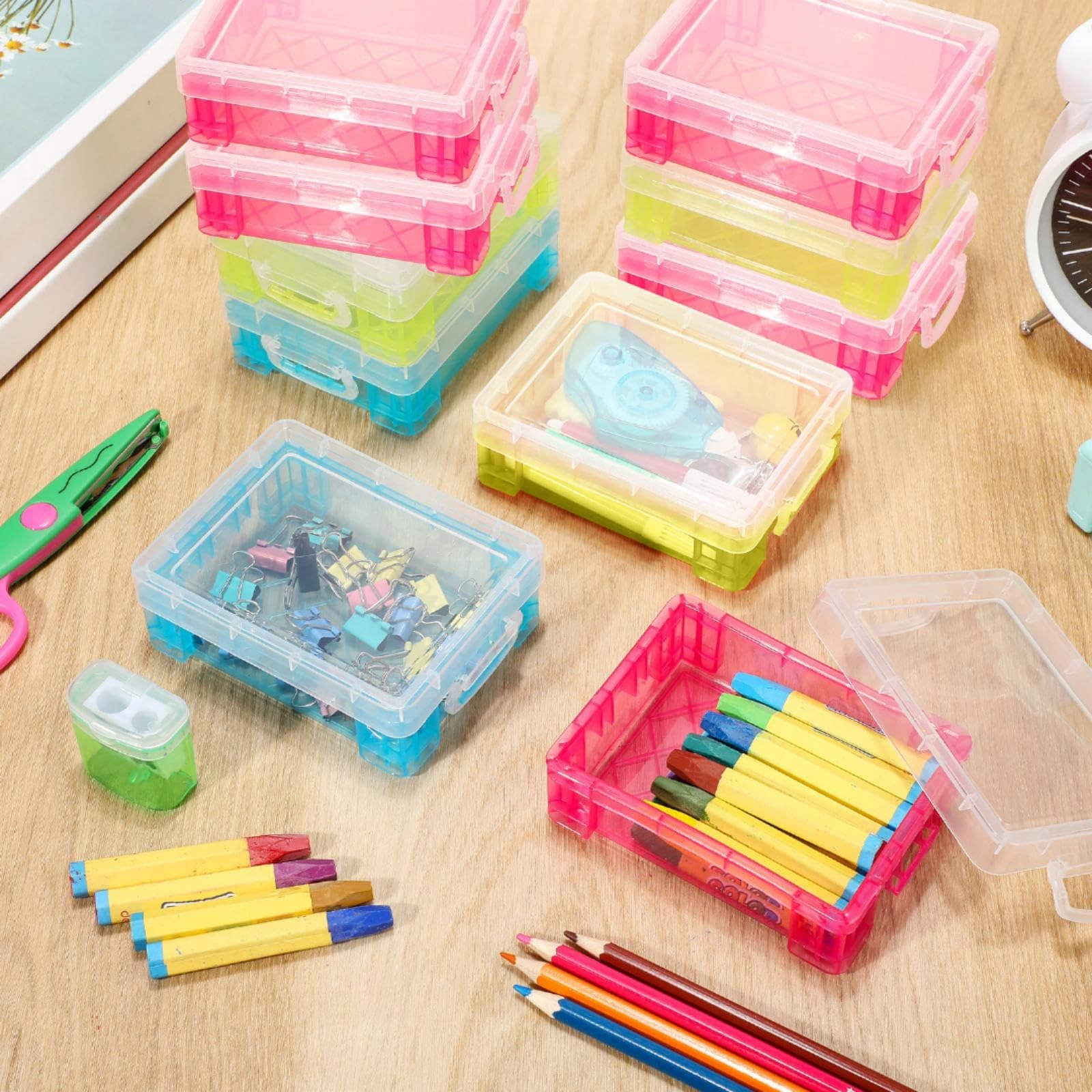 Suzile 25 Pcs Plastic Crayon Boxes with Snap Lids Crayon Storage Organizer Stack - Thumbnail 5