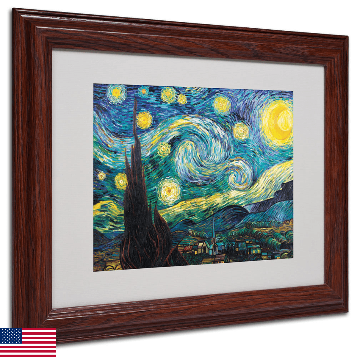 Trademark Fine Art Vincent Van Gogh Starry Night Framed Matted Canvas Art, 11 by - Image 1