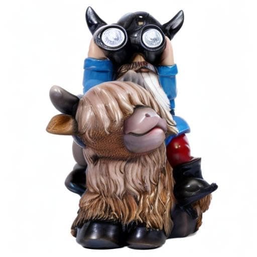 Joint Honglin Garden Gnome Statues Resin Gnome Sitting on Highland Cow Solar LED - Thumbnail 8