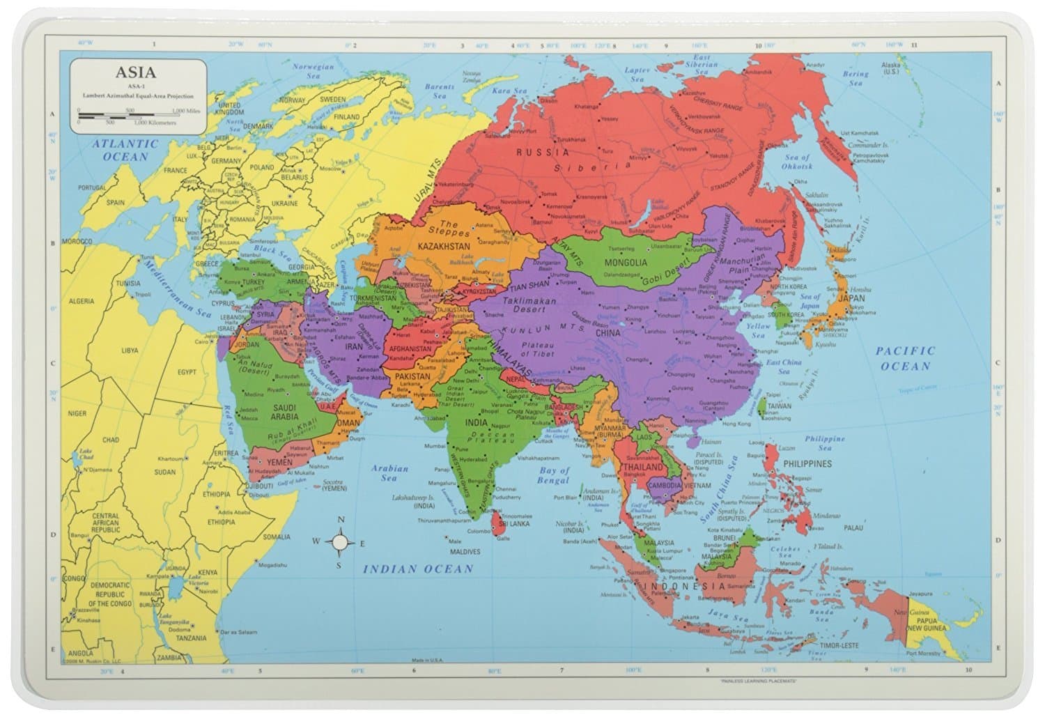 Painless Learning Educational Placemats Sets USA Africa Asia and Europe Maps Non - Thumbnail 4
