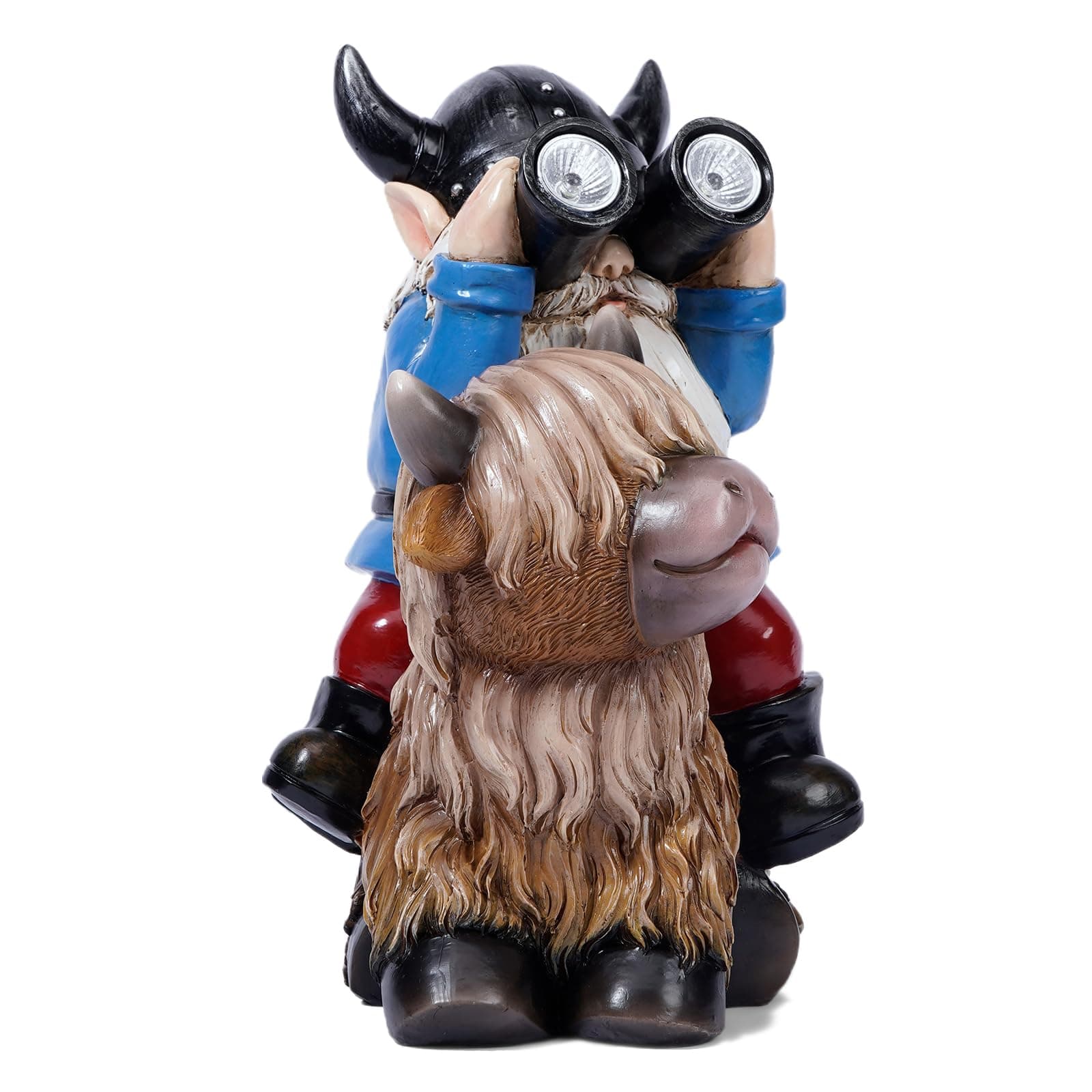 Joint Honglin Garden Gnome Statues Resin Gnome Sitting on Highland Cow Solar LED - Thumbnail 7