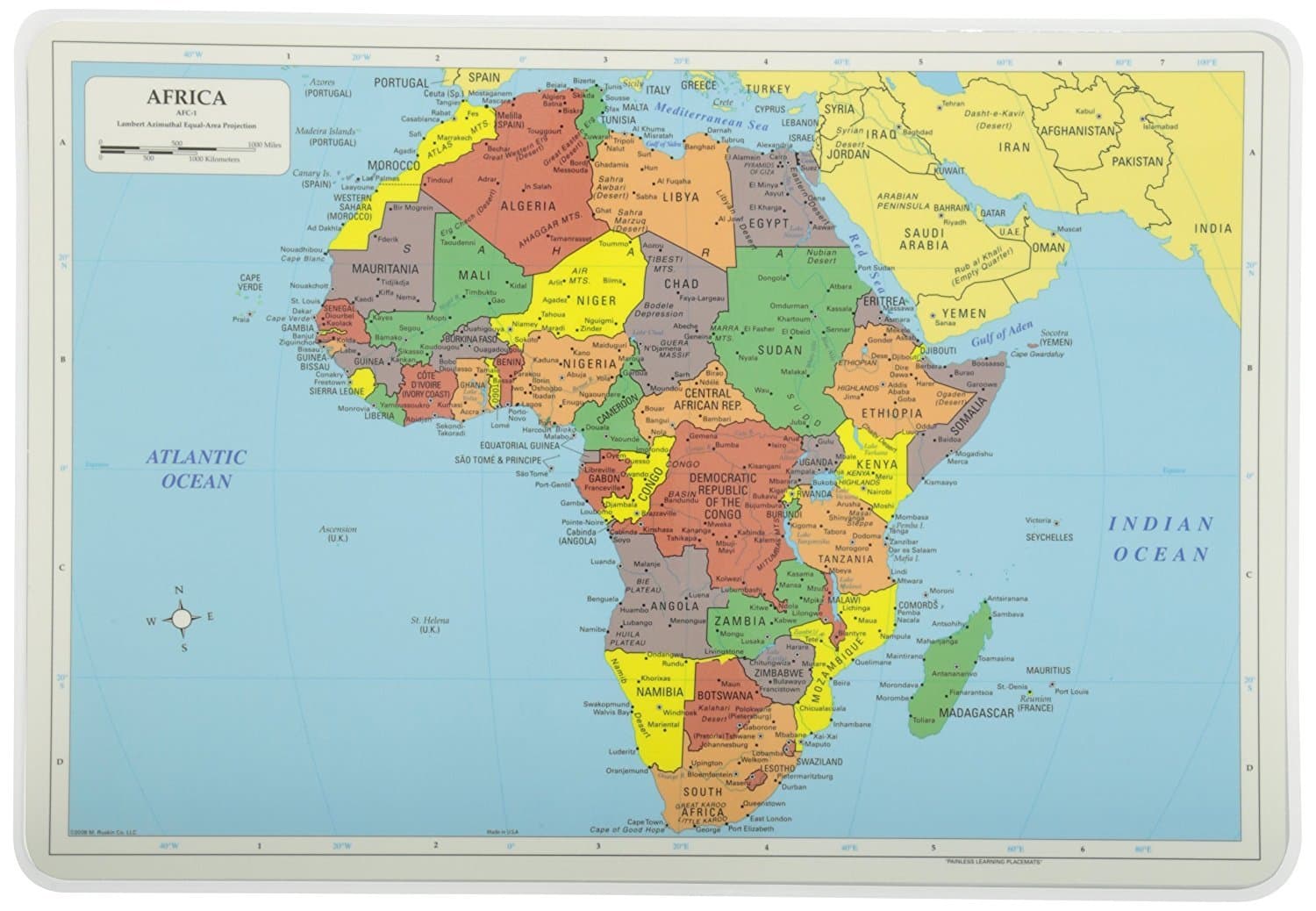 Painless Learning Educational Placemats Sets USA Africa Asia and Europe Maps Non - Thumbnail 3