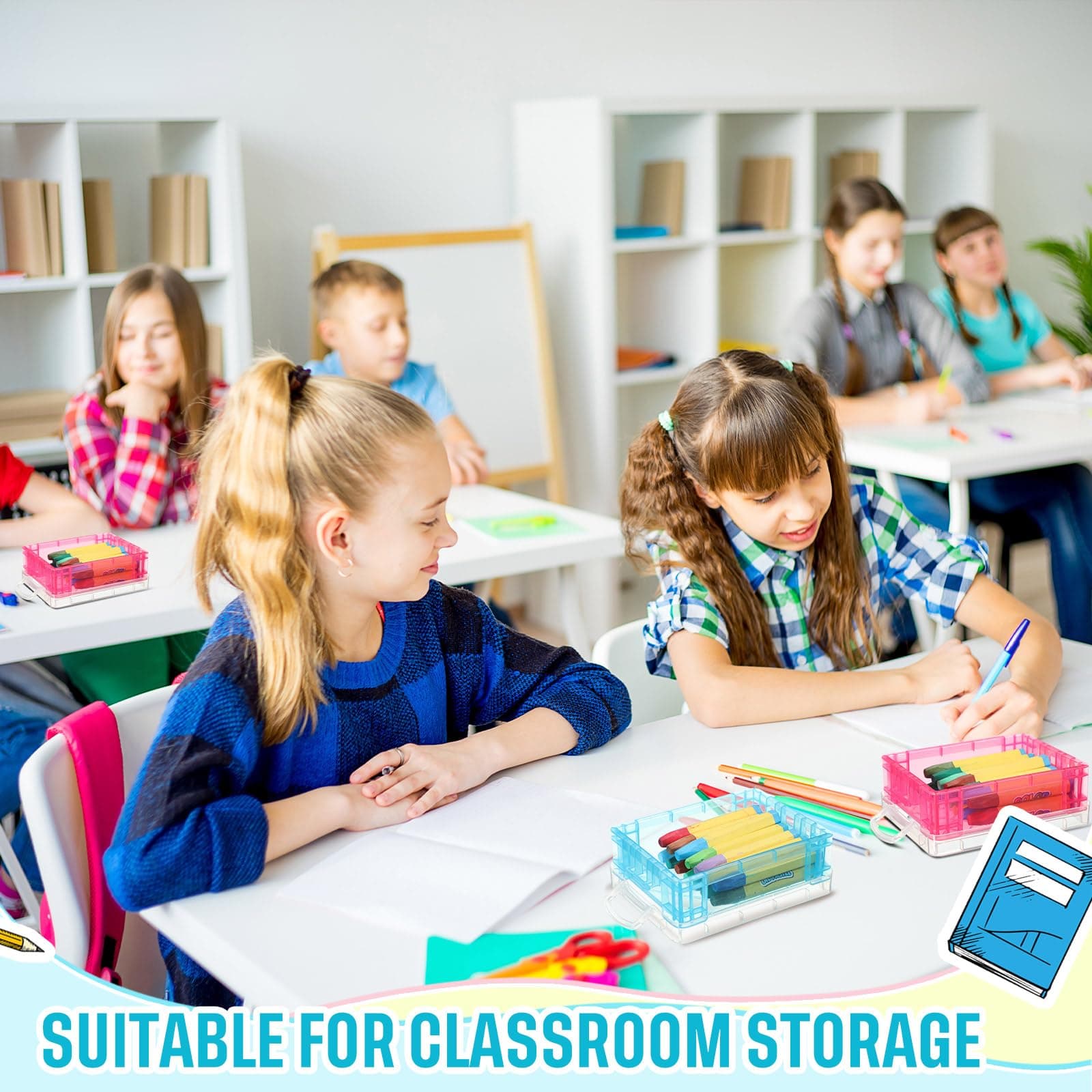 Suzile 25 Pcs Plastic Crayon Boxes with Snap Lids Crayon Storage Organizer Stack - Thumbnail 6