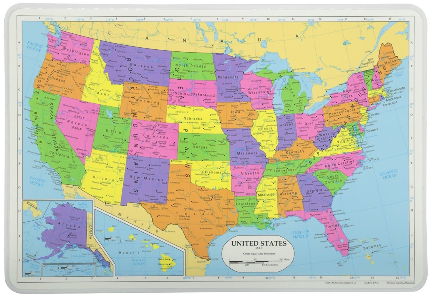 Painless Learning Educational Placemats Sets USA Africa Asia and Europe Maps Non - Thumbnail 2