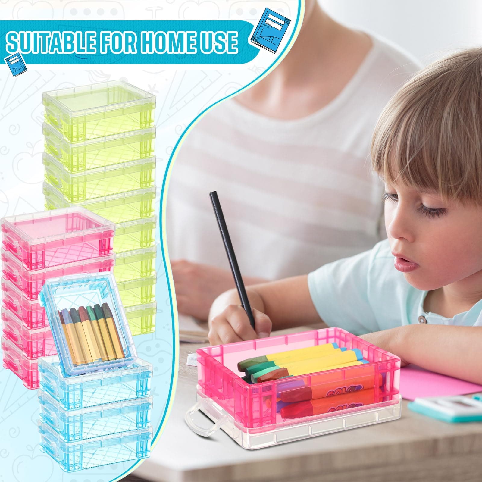 Suzile 25 Pcs Plastic Crayon Boxes with Snap Lids Crayon Storage Organizer Stack - Thumbnail 7