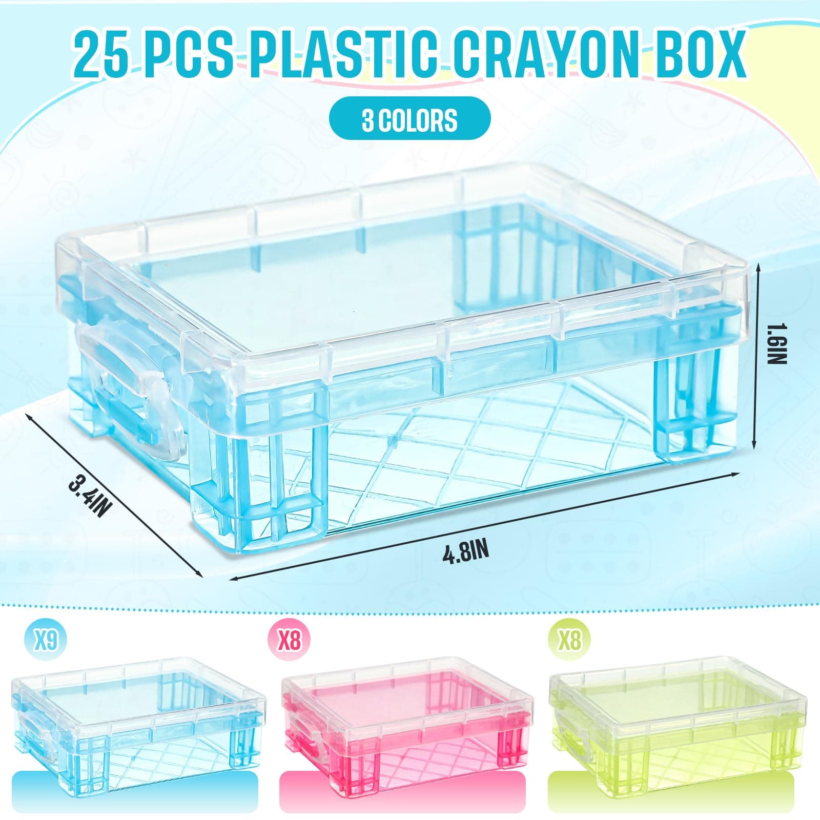 Suzile 25 Pcs Plastic Crayon Boxes with Snap Lids Crayon Storage Organizer Stack - Thumbnail 2