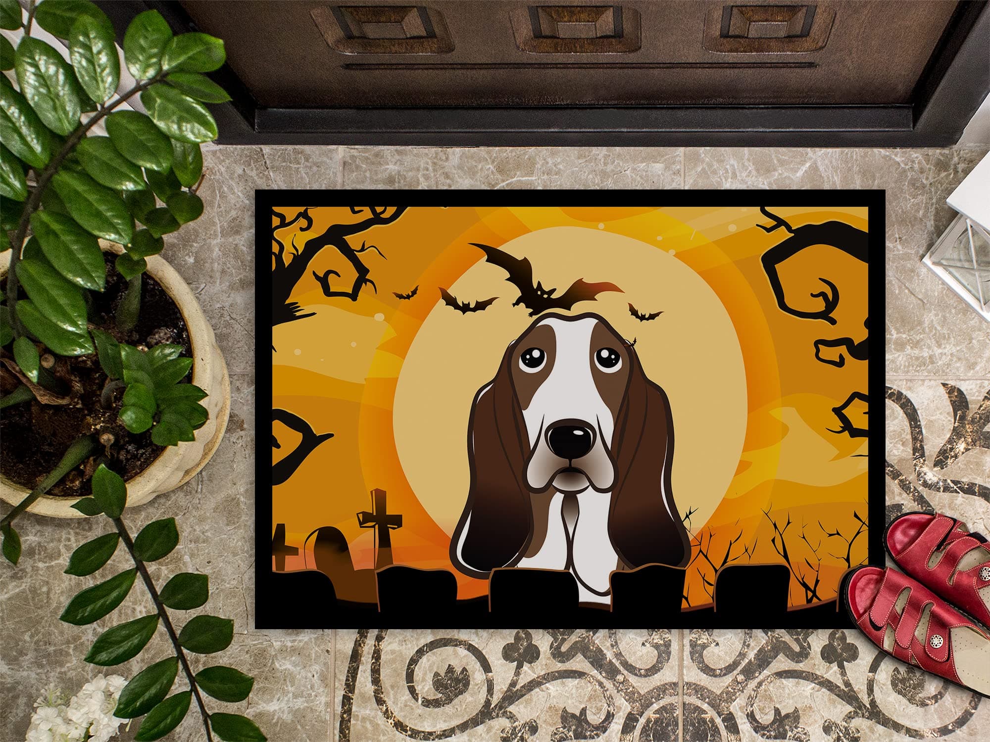 Caroline's Treasures BB1801MAT Halloween Basset Hound Doormat 18x27 Front Door M - Thumbnail 3