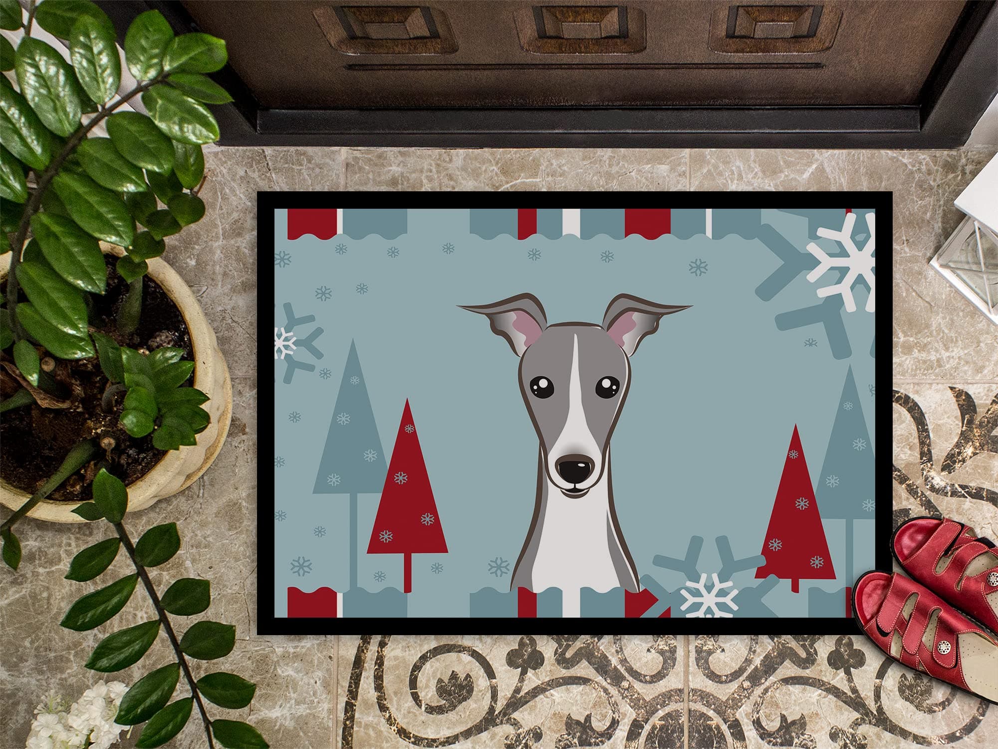 Caroline's Treasures BB1732MAT Winter Holiday Italian Greyhound Doormat 18x27 Fr - Thumbnail 3