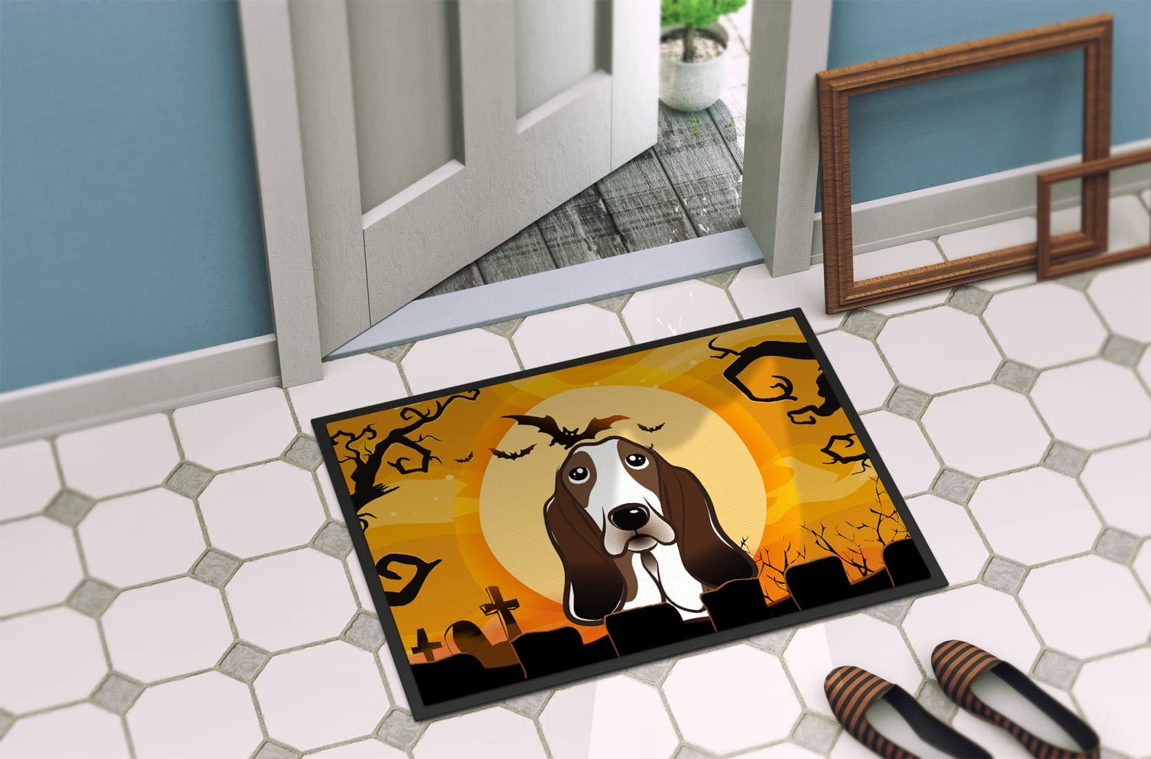 Caroline's Treasures BB1801MAT Halloween Basset Hound Doormat 18x27 Front Door M - Thumbnail 4
