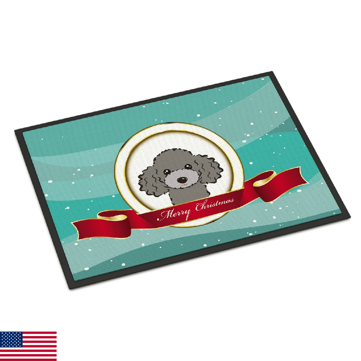 Caroline's Treasures BB1569MAT Silver Gray Poodle Merry Christmas Doormat 18x27 - Image 1