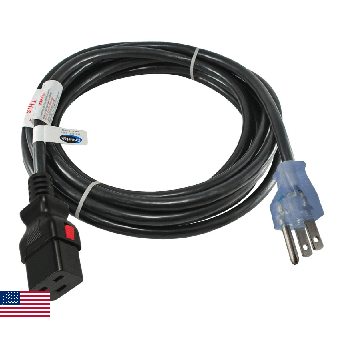 Conntek 8F515LC19 8ft 15A US 3-Prong Power Cord IEC C19 Push Lock - Image 1