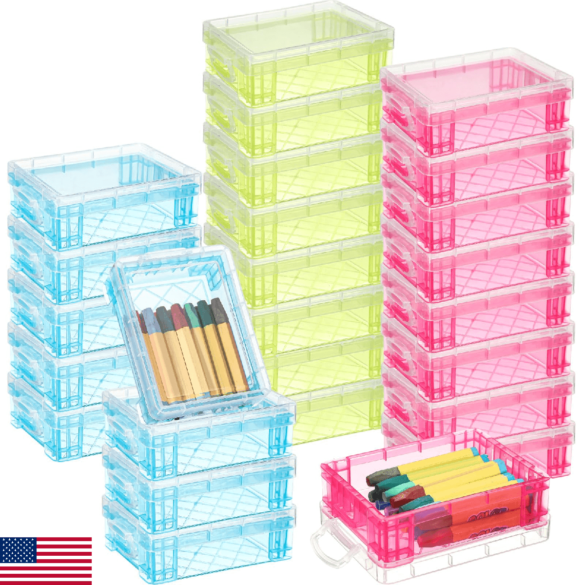 Suzile 25 Pcs Plastic Crayon Boxes with Snap Lids Crayon Storage Organizer Stack - Image 1