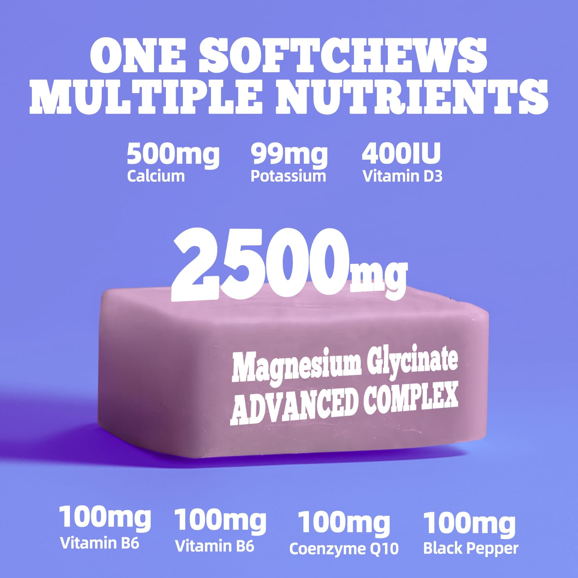 Magnesium Glycinate Soft Chews, Blueberry Flavor.Chewable Sugar Free Potassium M - Thumbnail 4