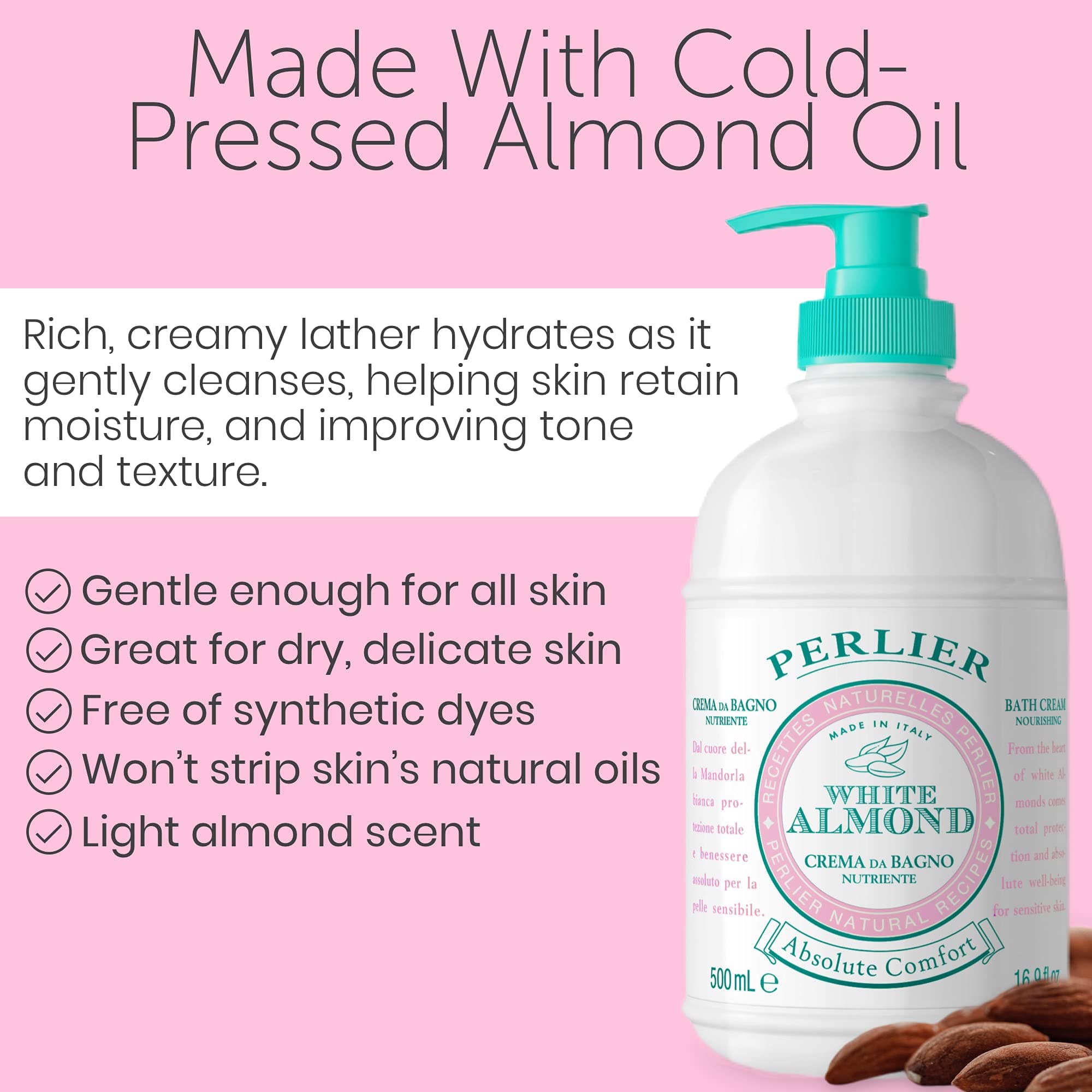 Perlier White Almond Shower & Bath Cream - Nourishing & Soothing Luxury Bath Cre - Thumbnail 2