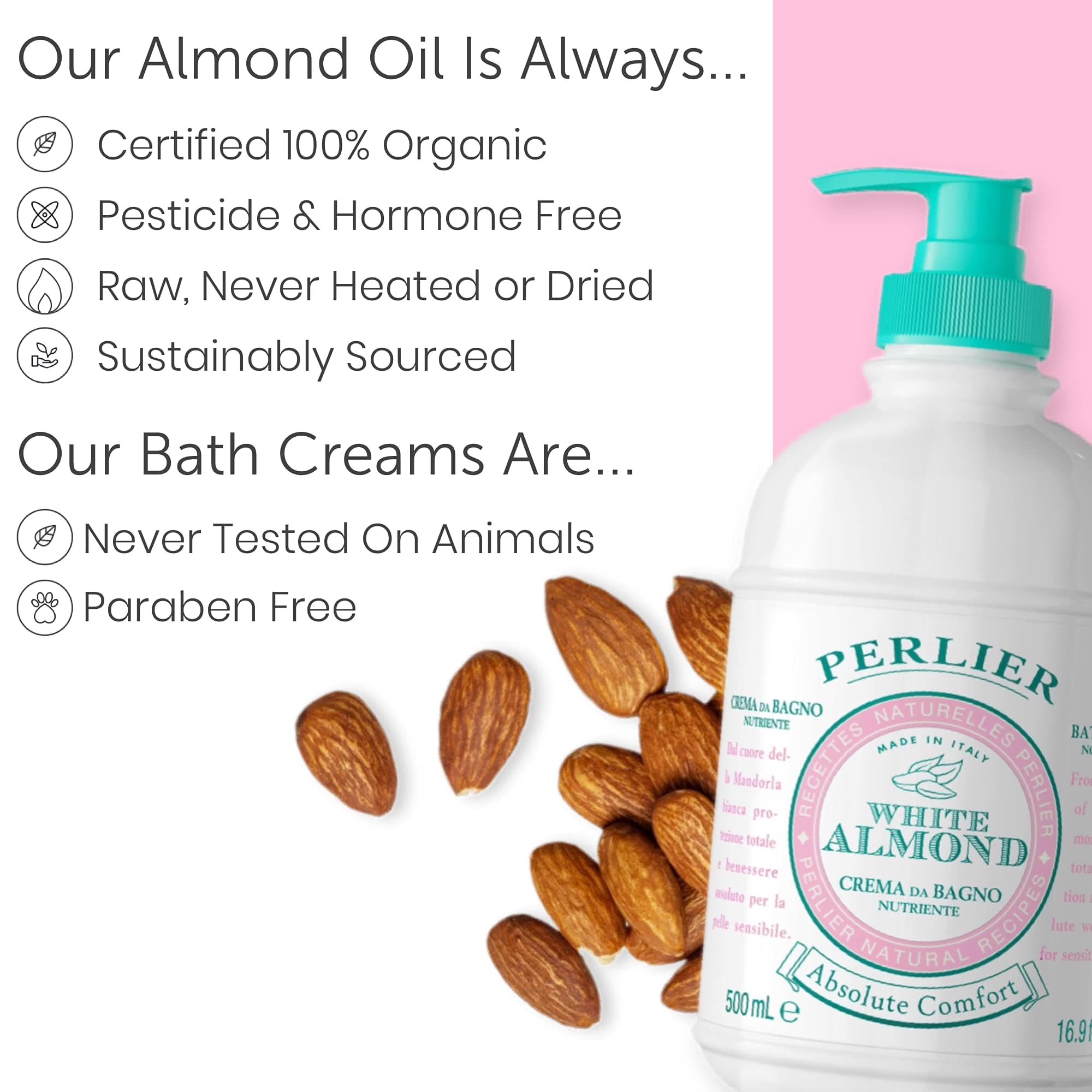 Perlier White Almond Shower & Bath Cream - Nourishing & Soothing Luxury Bath Cre - Thumbnail 3