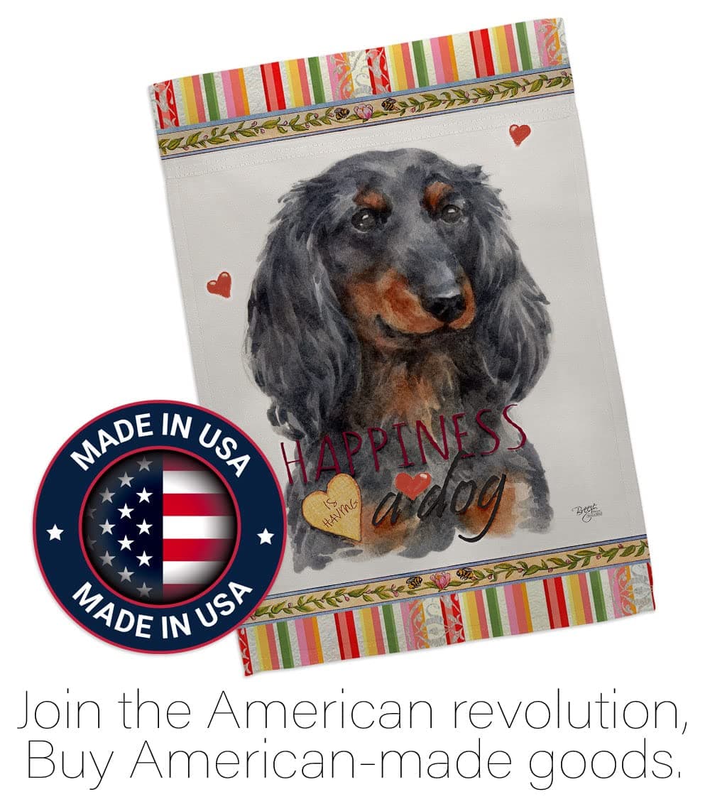 Breeze Decor Blue Long Hair Dachshund Happiness Garden Flag-Set with Stand Dog P - Thumbnail 5