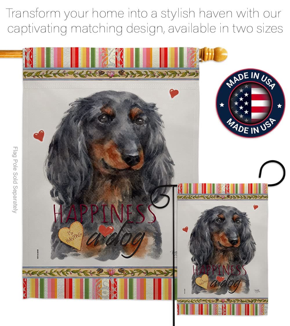 Breeze Decor Blue Long Hair Dachshund Happiness Garden Flag-Set with Stand Dog P - Thumbnail 4