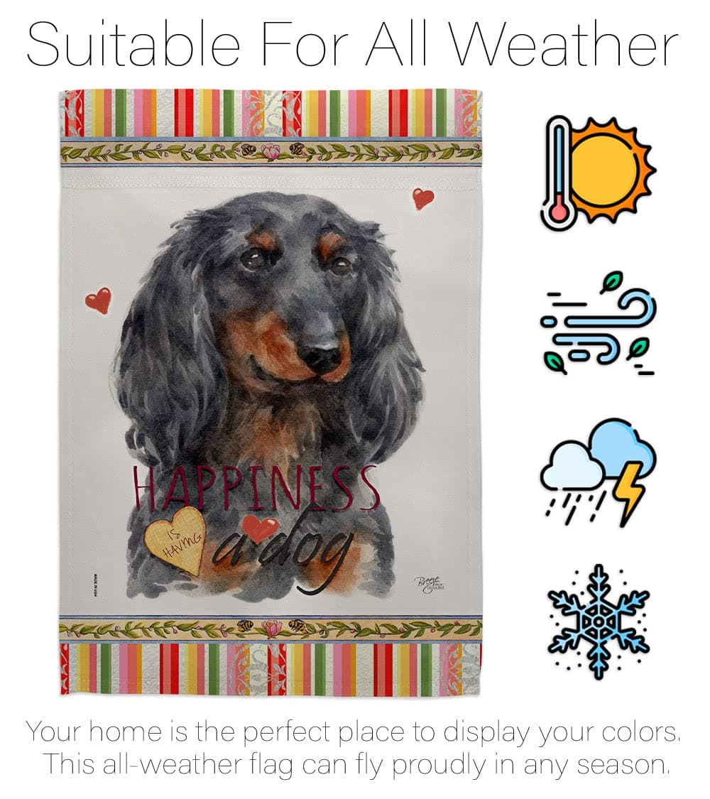 Breeze Decor Blue Long Hair Dachshund Happiness Garden Flag-Set with Stand Dog P - Thumbnail 6