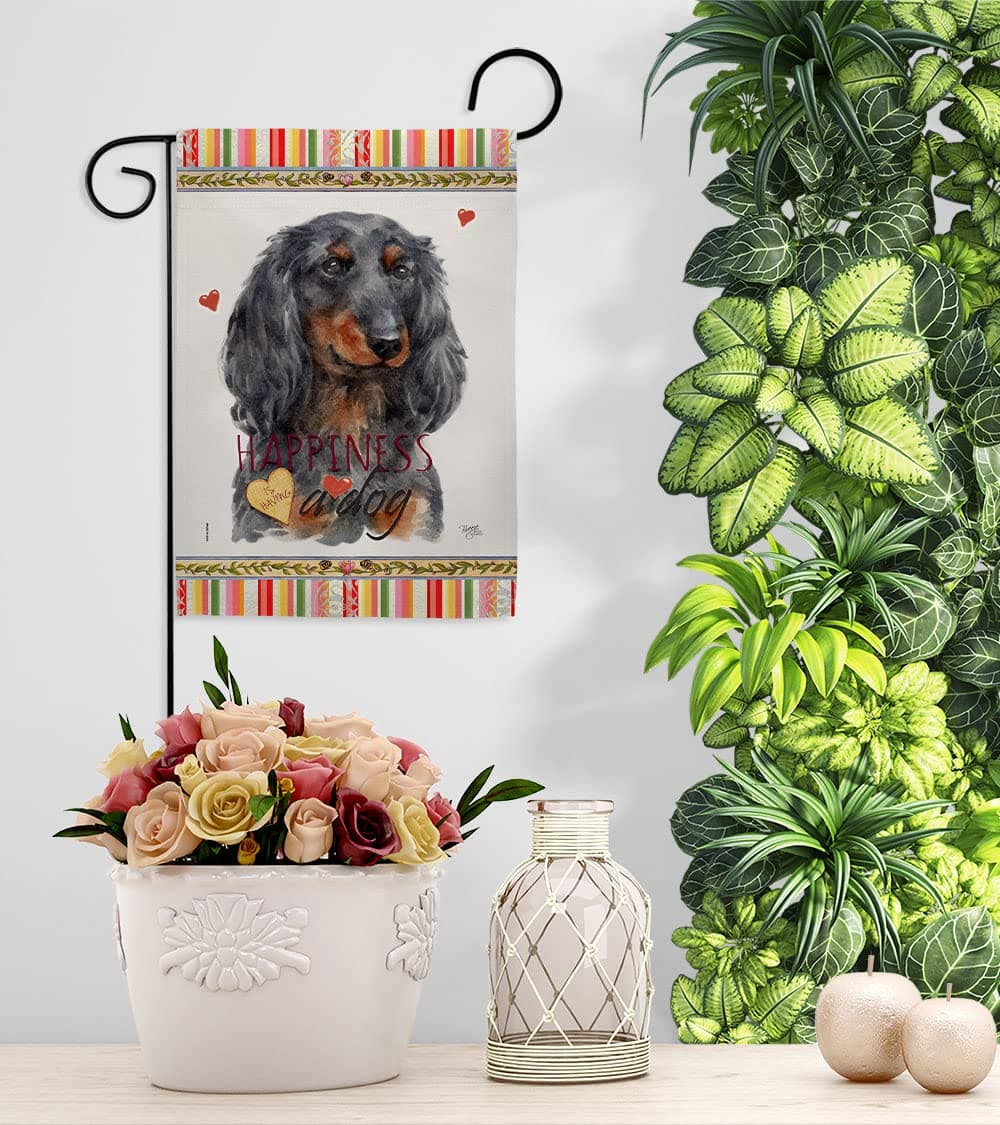 Breeze Decor Blue Long Hair Dachshund Happiness Garden Flag-Set with Stand Dog P - Thumbnail 9