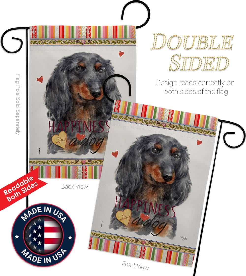 Breeze Decor Blue Long Hair Dachshund Happiness Garden Flag-Set with Stand Dog P - Thumbnail 3