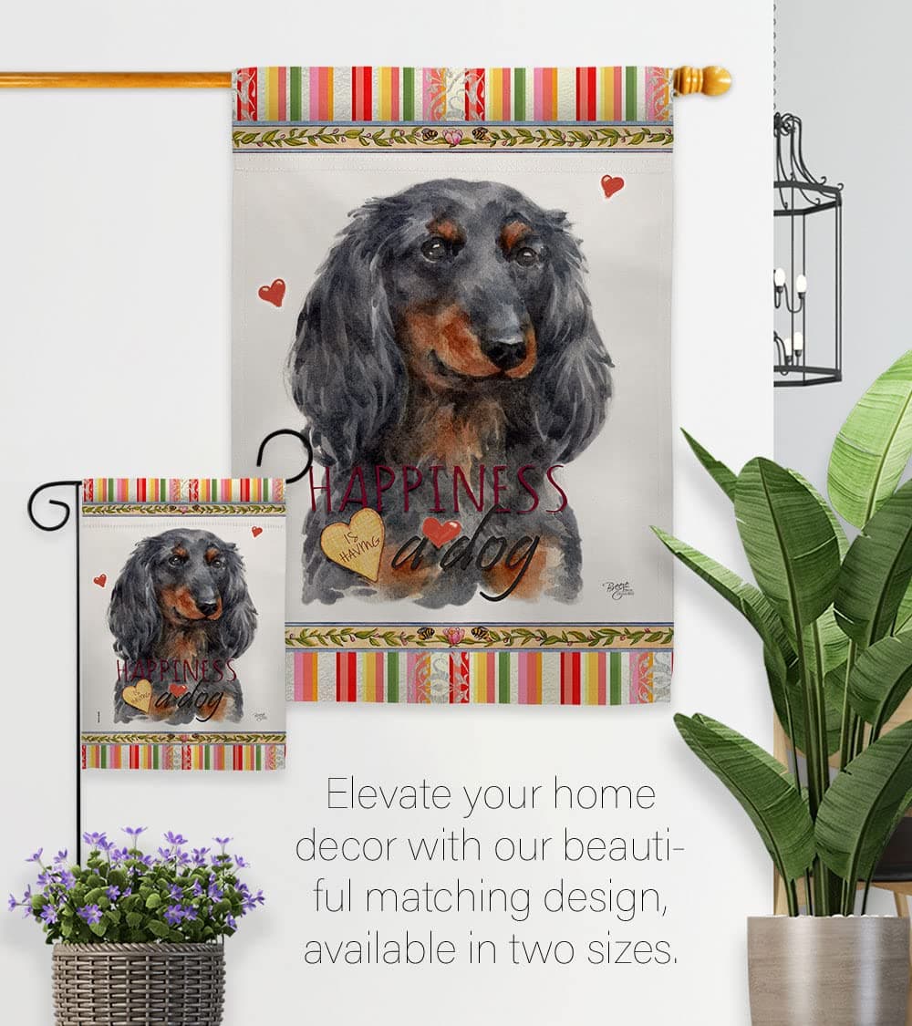 Breeze Decor Blue Long Hair Dachshund Happiness Garden Flag-Set with Stand Dog P - Thumbnail 8