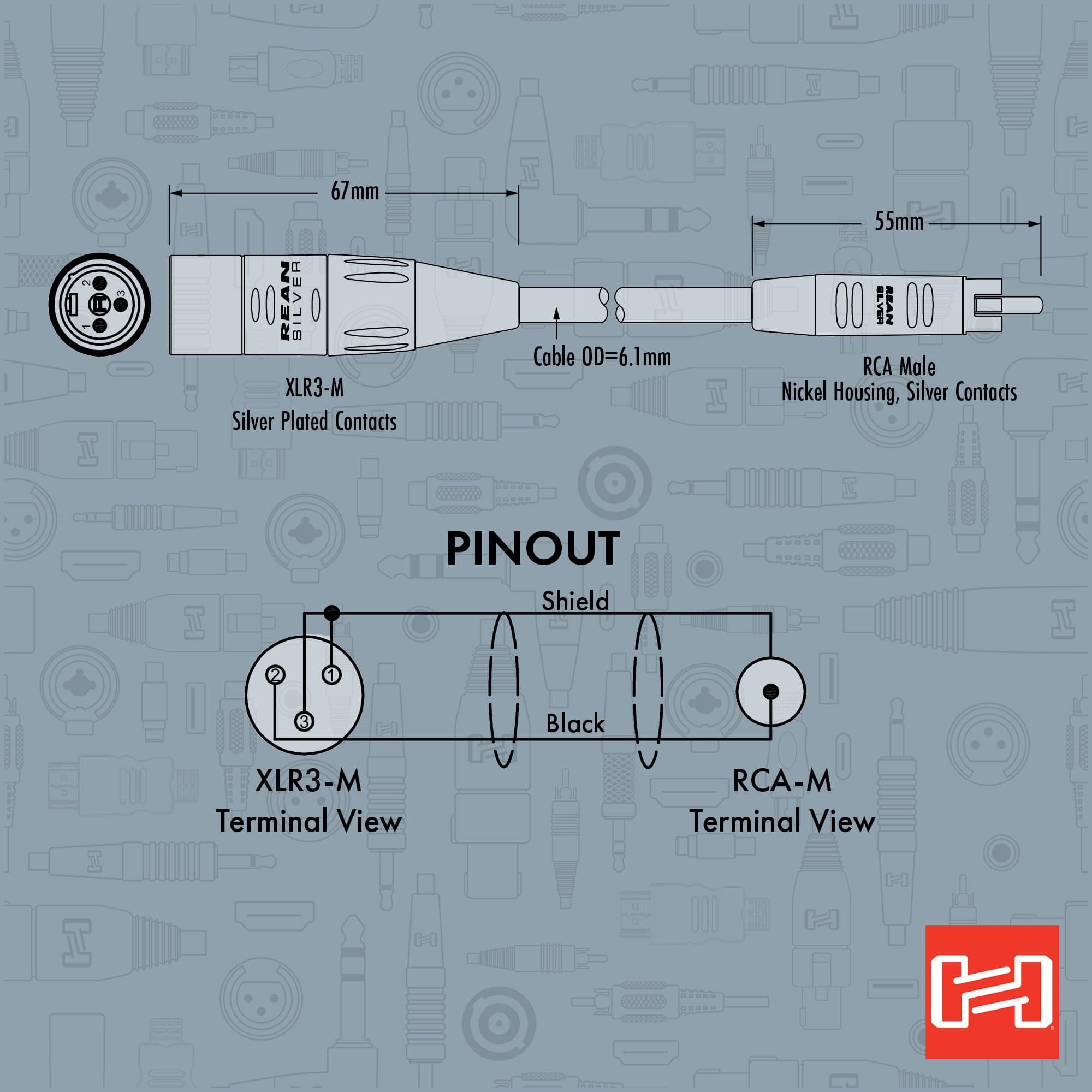 Hosa HRX-020 Pro Unbalanced Interconnect, REAN RCA to XLR3M, 20 Feet - Thumbnail 5