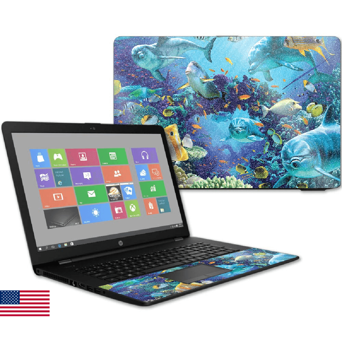 MightySkins Glossy Glitter Skin for HP 17t Laptop 17.3" (2017) - Ocean Friends | - Image 1
