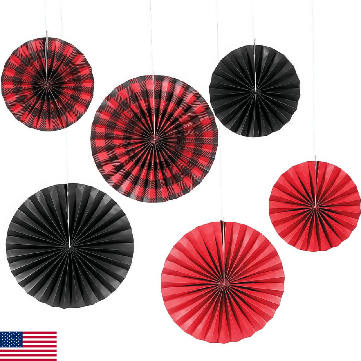 Buffalo Plaid Hanging Fan Party Decor 6 Pieces - Image 1