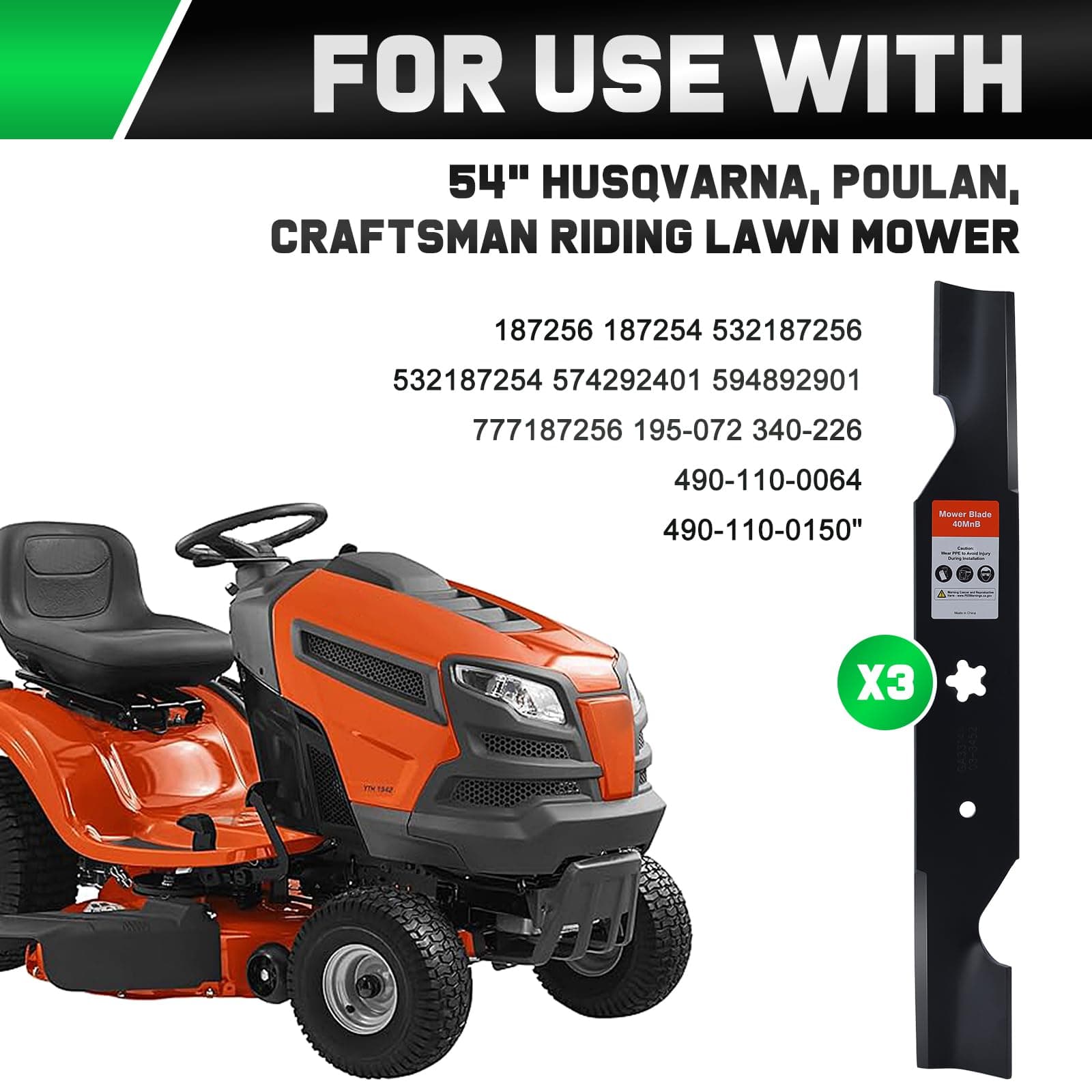 Grasscool Z254F 54" High-Lift Mower Blades for Husqvarna Z254 MZ54 RZ5424 RZ5426 - Thumbnail 3