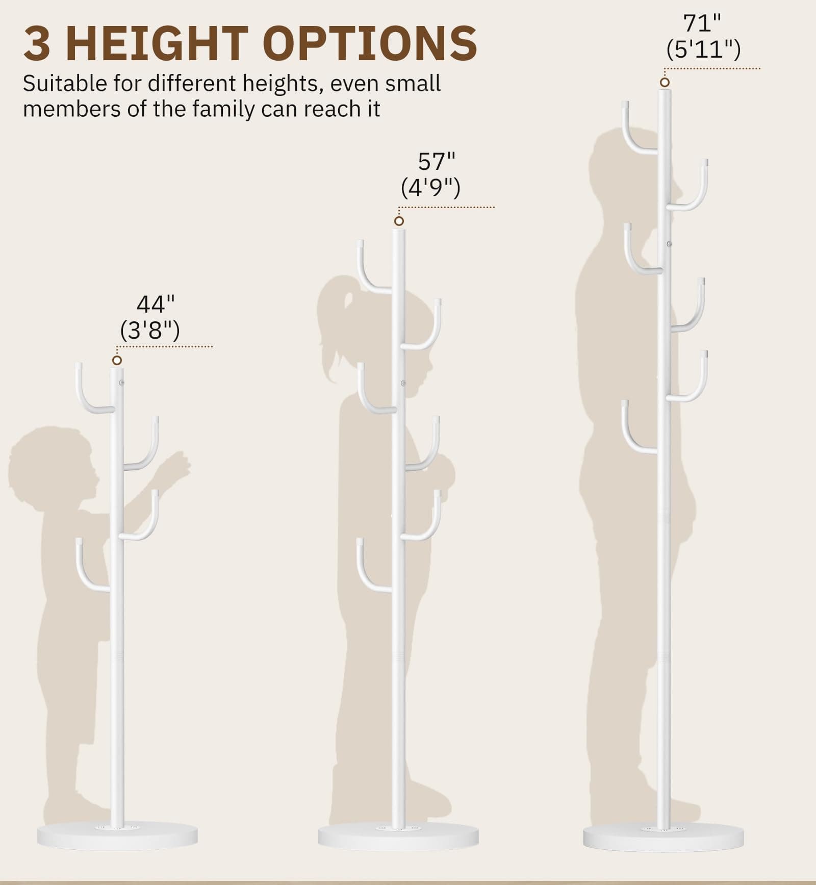MISSLO Heavy Duty Coat Rack Freestanding 4 Adjustable Size Coat Tree with Stable - Thumbnail 5