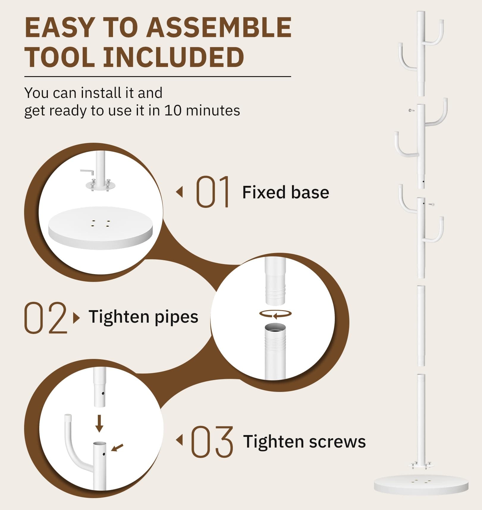 MISSLO Heavy Duty Coat Rack Freestanding 4 Adjustable Size Coat Tree with Stable - Thumbnail 6