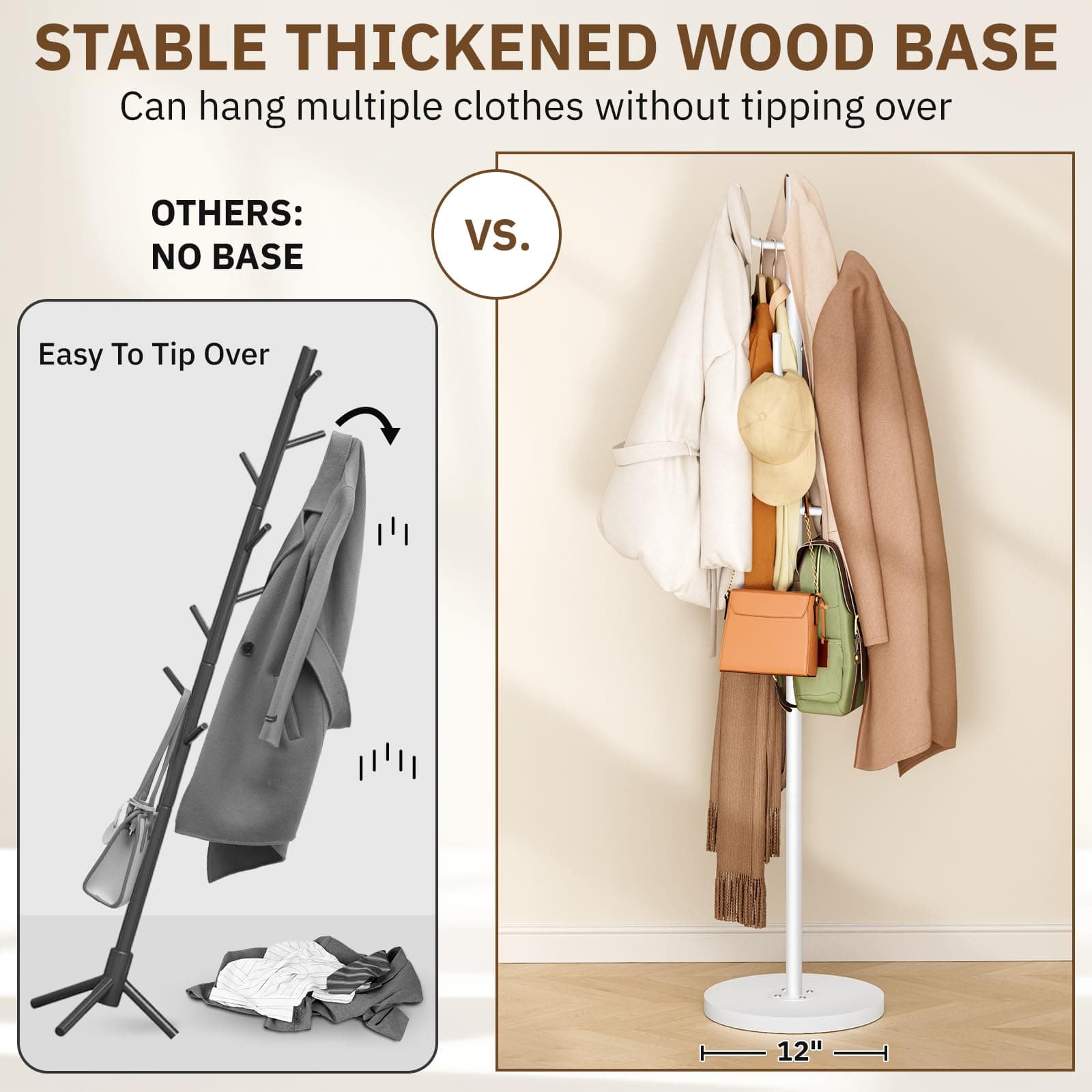 MISSLO Heavy Duty Coat Rack Freestanding 4 Adjustable Size Coat Tree with Stable - Thumbnail 2