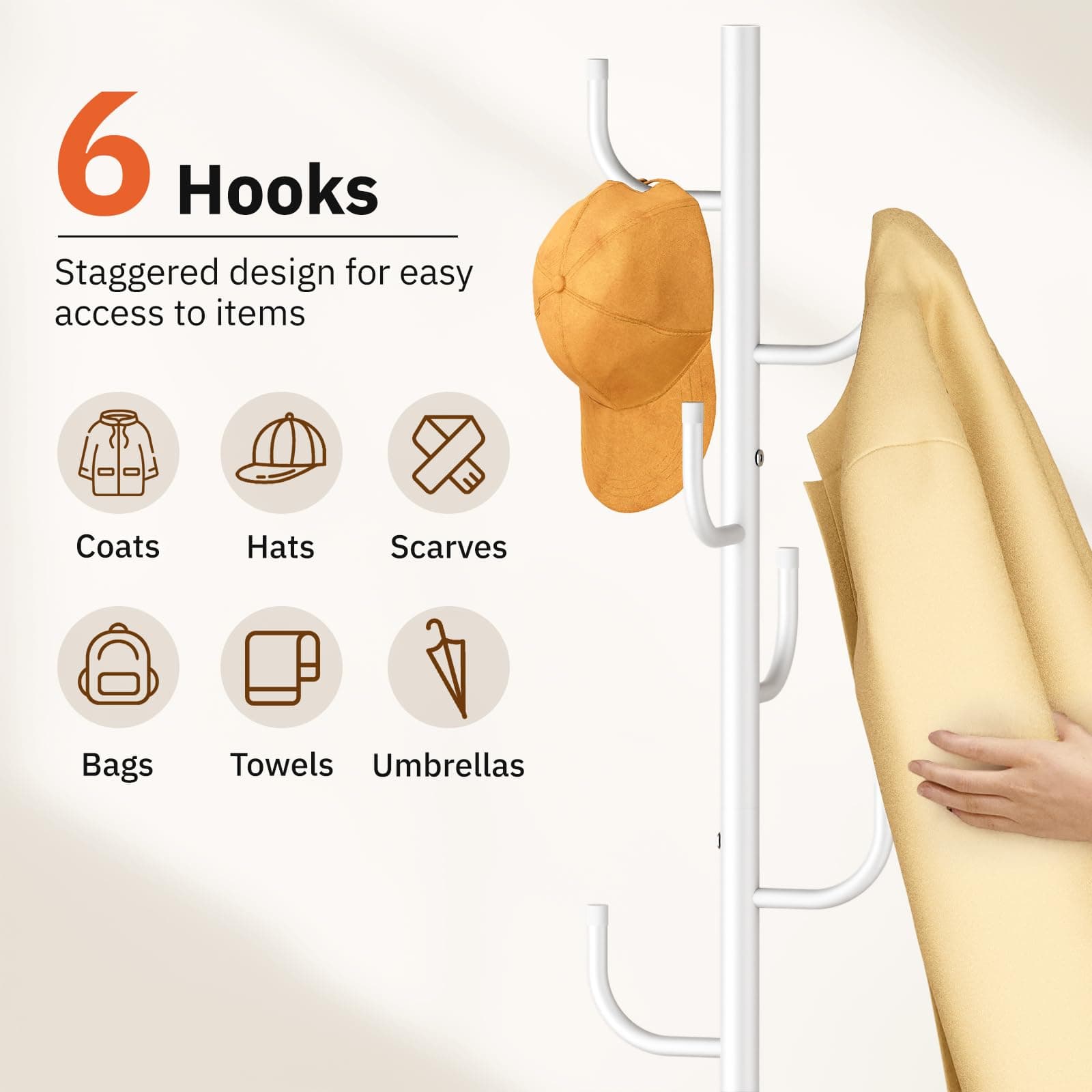 MISSLO Heavy Duty Coat Rack Freestanding 4 Adjustable Size Coat Tree with Stable - Thumbnail 4