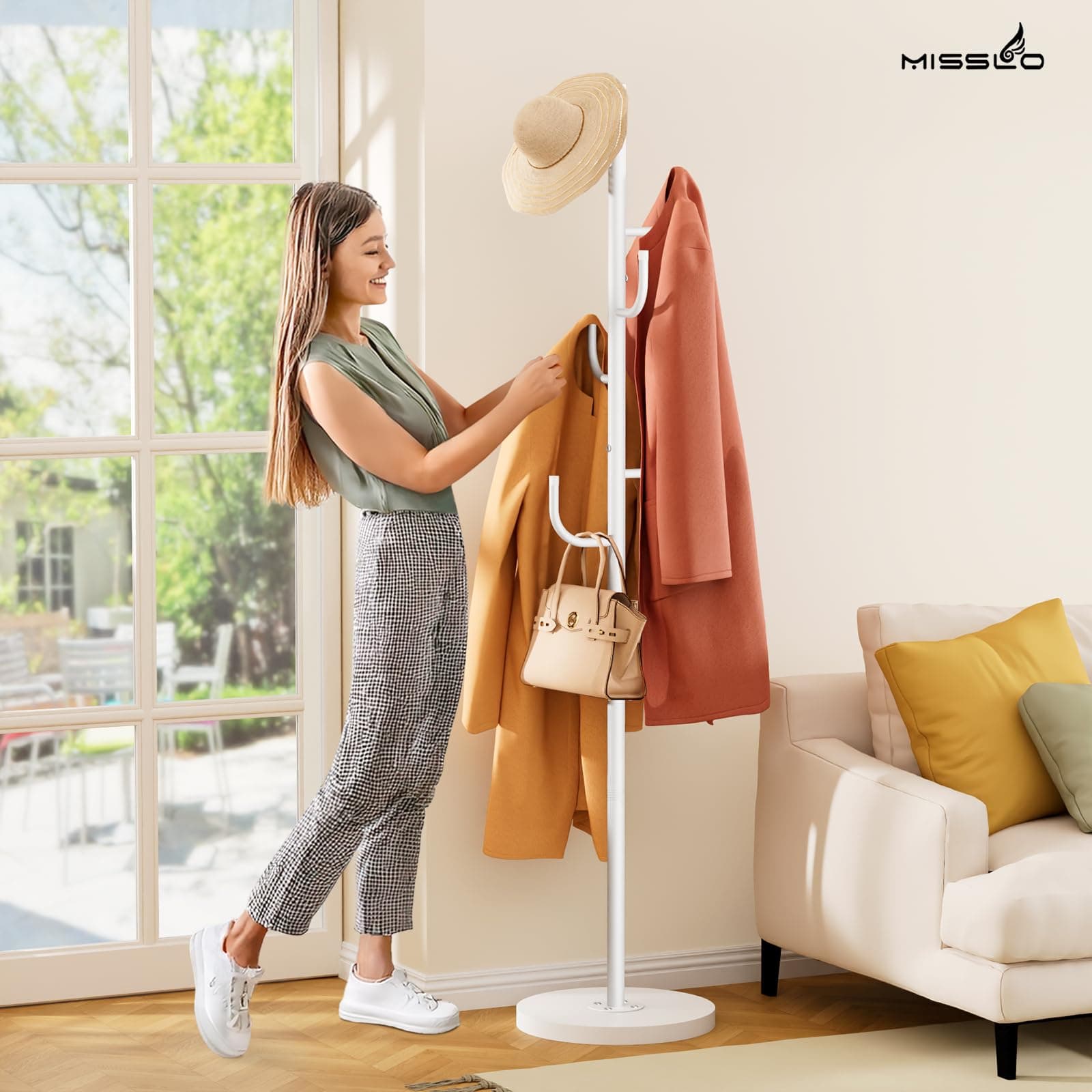 MISSLO Heavy Duty Coat Rack Freestanding 4 Adjustable Size Coat Tree with Stable - Thumbnail 3