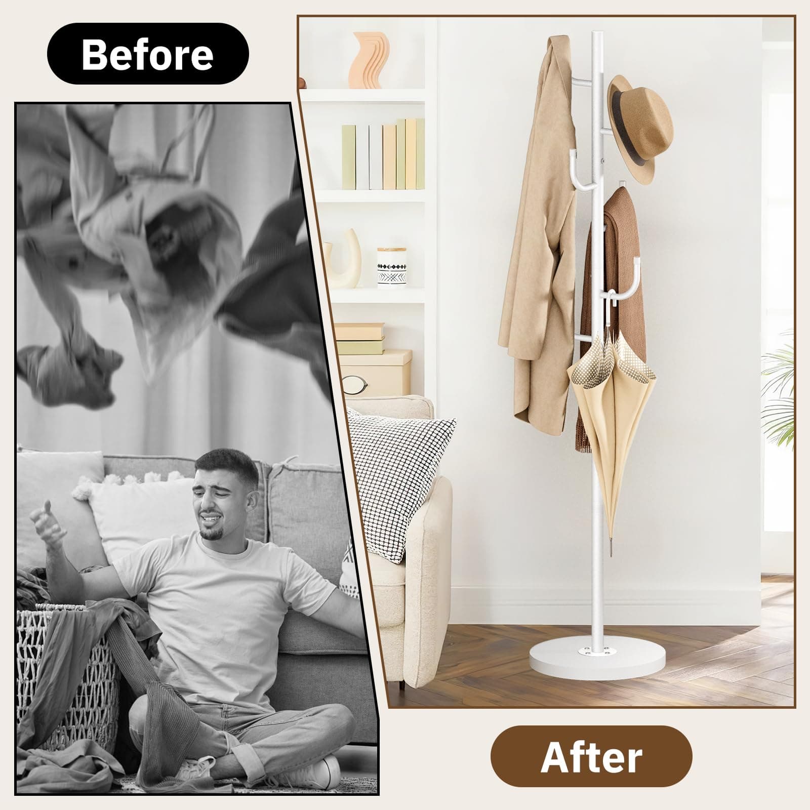 MISSLO Heavy Duty Coat Rack Freestanding 4 Adjustable Size Coat Tree with Stable - Thumbnail 7