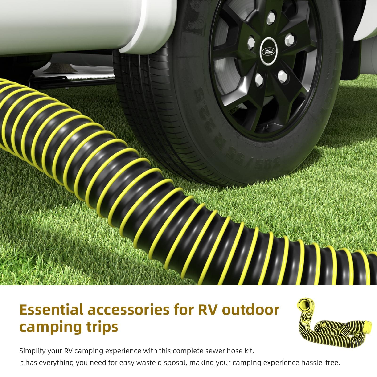10 FT RV Sewer Hose with Swivel Fitting Upgrade TPE Technology Heavy-Duty Camper - Thumbnail 4