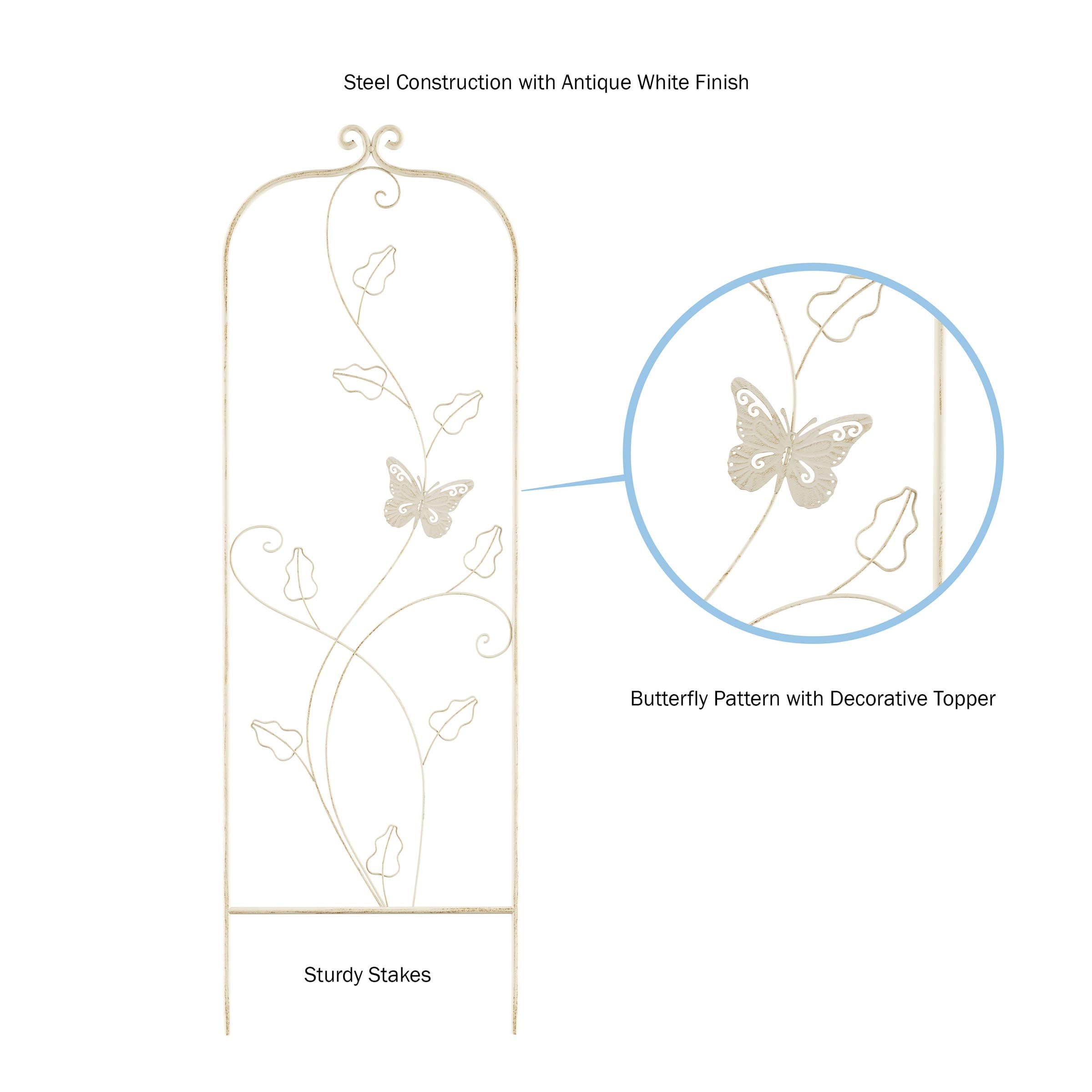 Garden Trellis-for Climbing Plants- 46-Inch White Decorative Leafy Vine & Butter - Thumbnail 3
