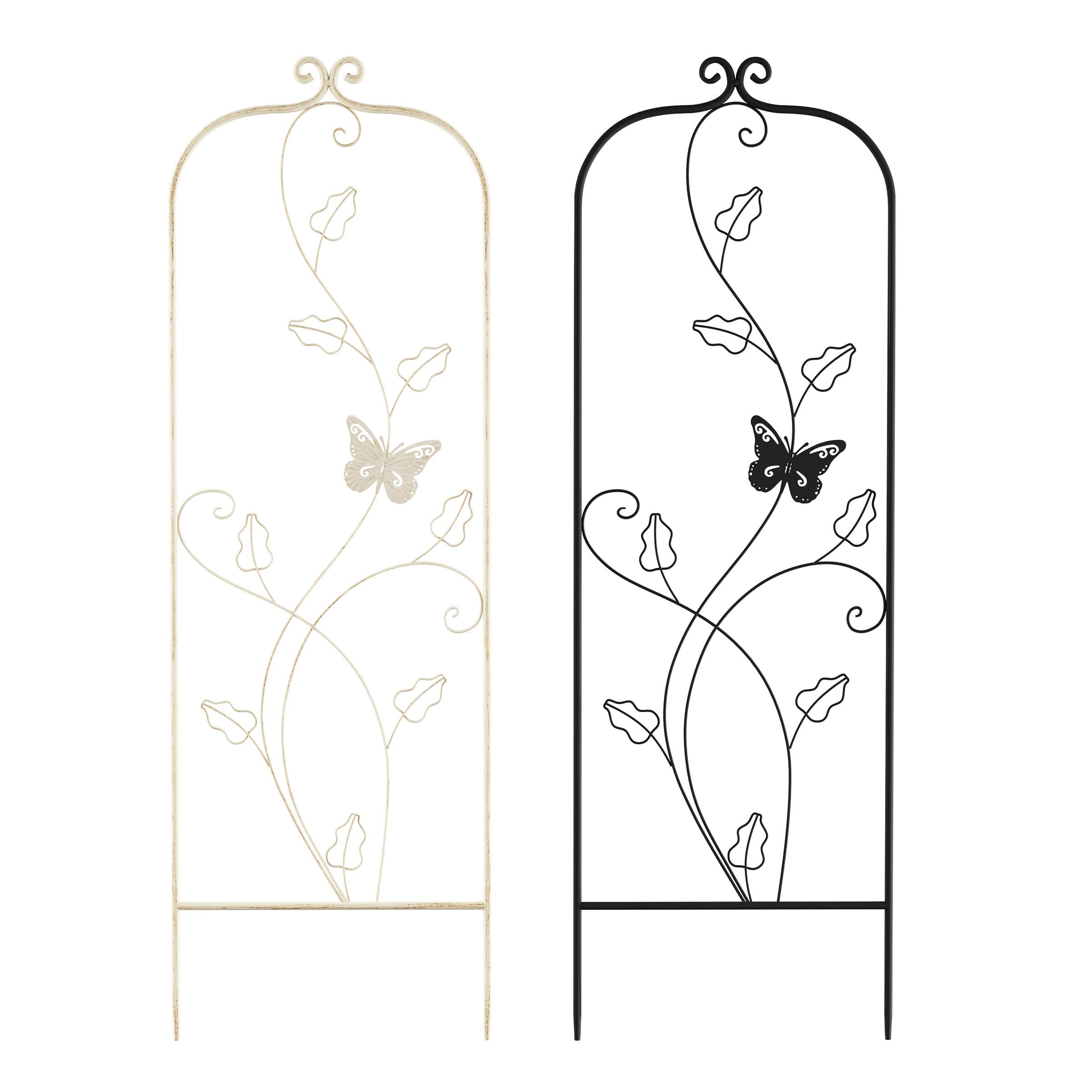 Garden Trellis-for Climbing Plants- 46-Inch White Decorative Leafy Vine & Butter - Thumbnail 6
