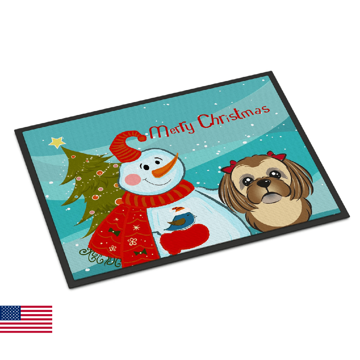 Caroline's Treasures BB1869MAT Snowman with Chocolate Brown Shih Tzu Doormat 18x - Image 1