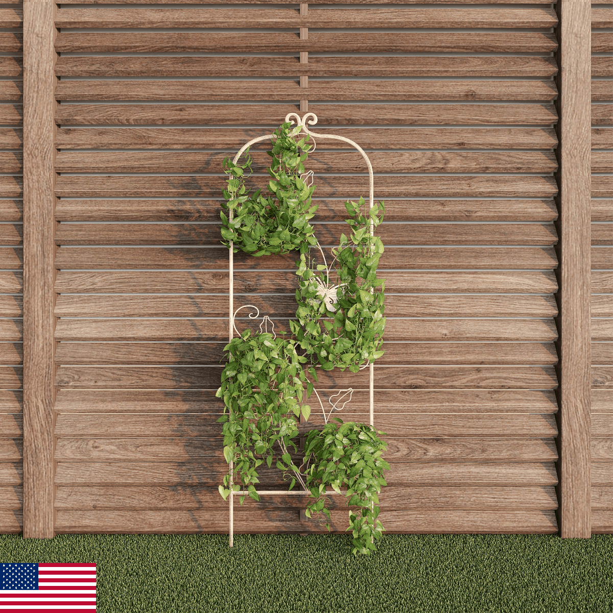 Garden Trellis-for Climbing Plants- 46-Inch White Decorative Leafy Vine & Butter - Image 1