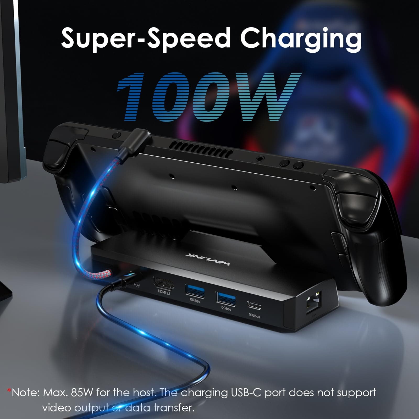 WAVLINK 6-in-1 Steam Deck Docking Station ROG Ally 4K HDMI 144Hz 100W PD USB 3.2 - Thumbnail 4