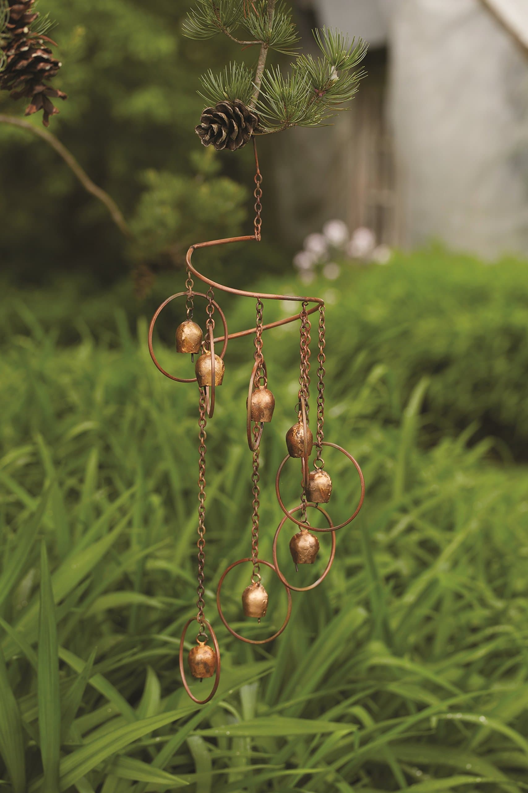 Ancient Graffiti AG-87064, 8 x 25 Flamed Circle with Bells Hanging Spiral Mobile - Thumbnail 2