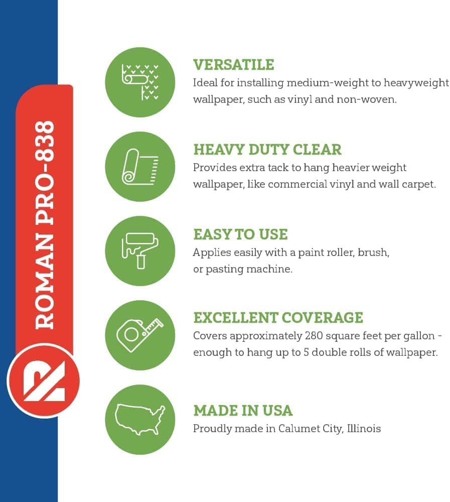 ROMAN PRO-838 Heavy Duty Clear Wallpaper Adhesive, for Commercial Weight Wallcov - Thumbnail 6