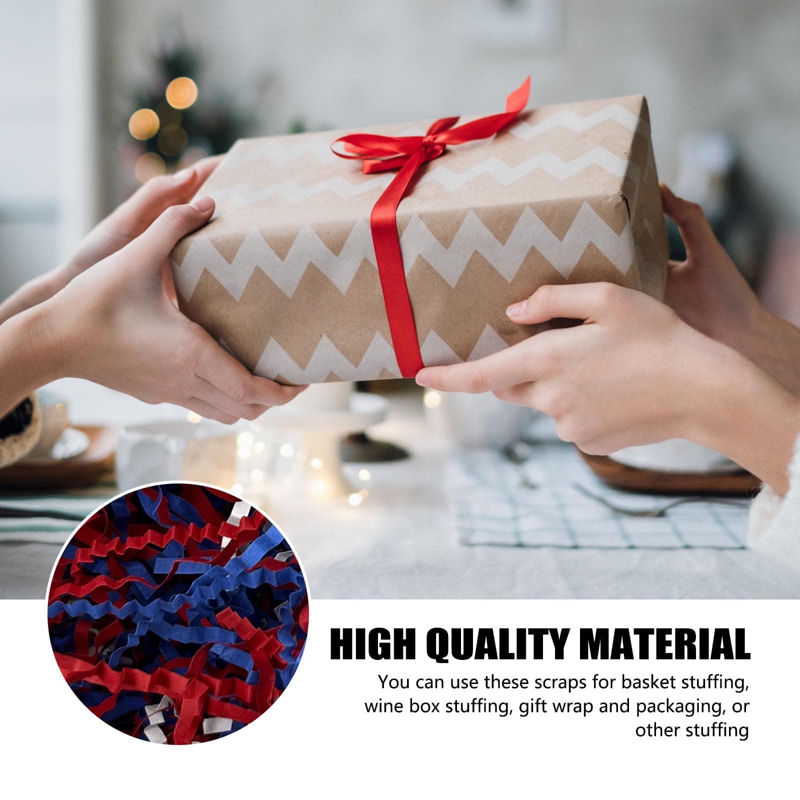 ZEBMOON 2 LB Red White Blue Crinkle Cut Paper Shred Filler Great for Gift Wrappi - Thumbnail 2